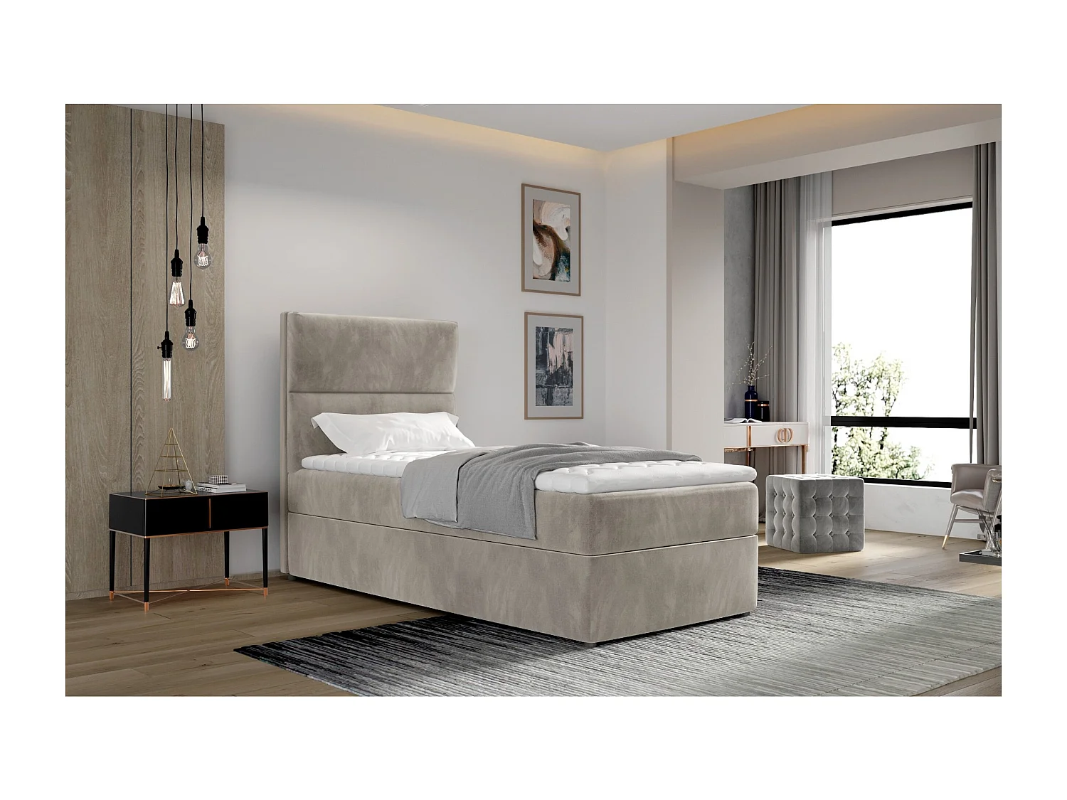 Box Spring Letto Revo (90x200) / In Magazzino/materasso incluso/Beige