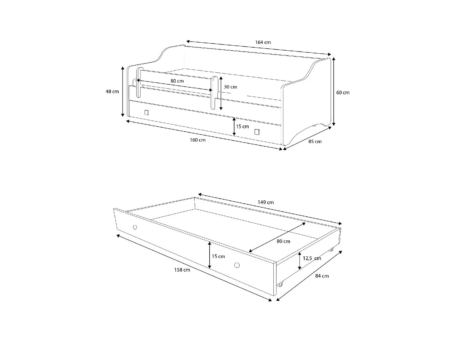 Lit Leoni (80x160)/matelas inclus/blanc