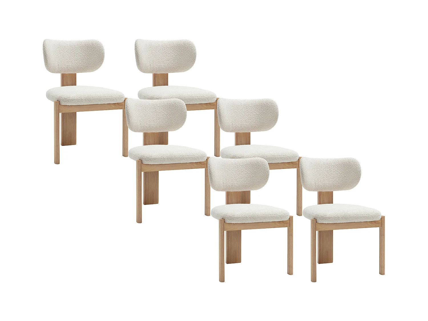 Set om 6 stolar i bouclé-tyg och gummitträd - Vit - WILANA