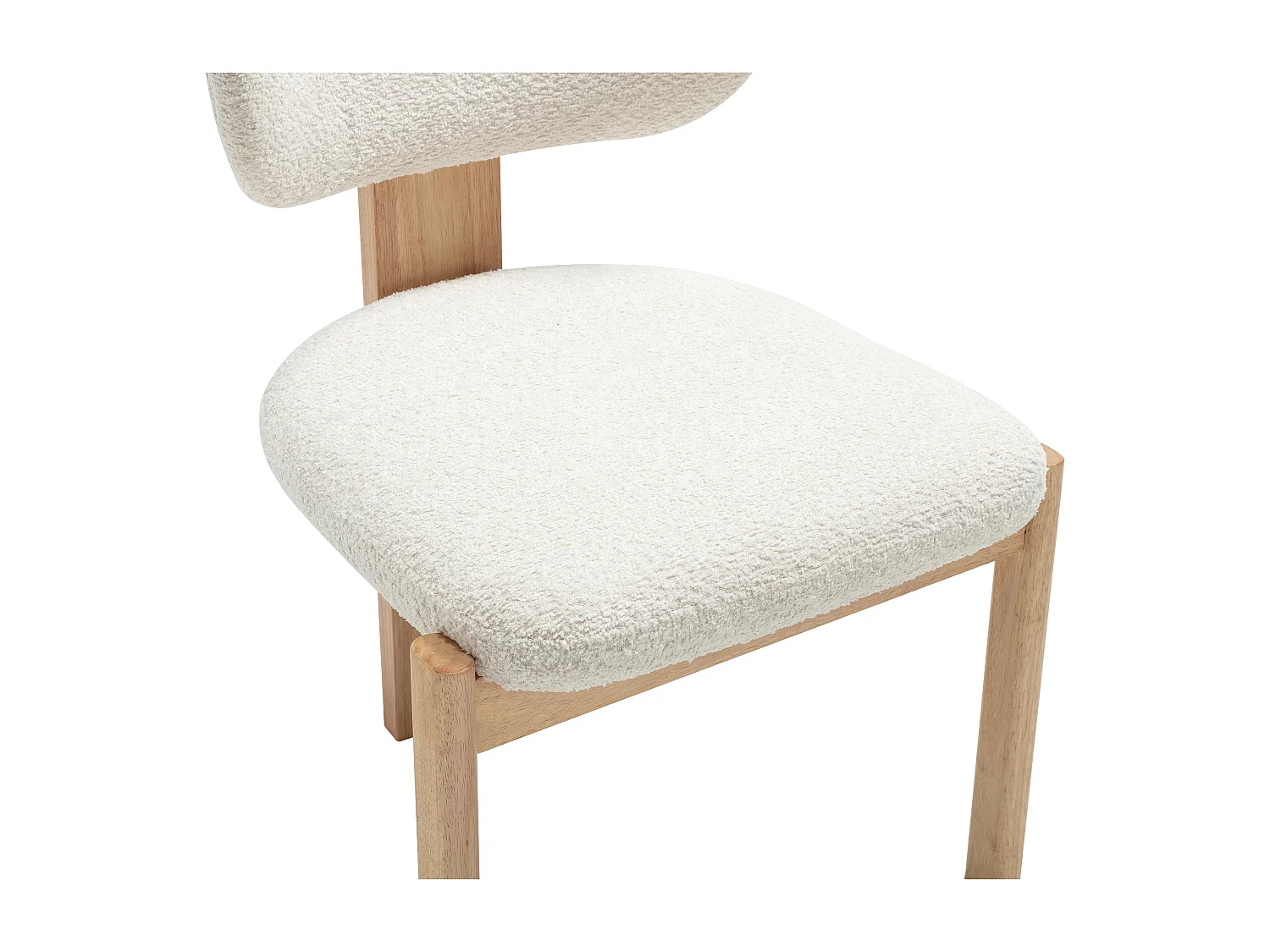 Lot de 6 chaises en tissu bouclette et bois d'hévéa - Blanc - WILANA