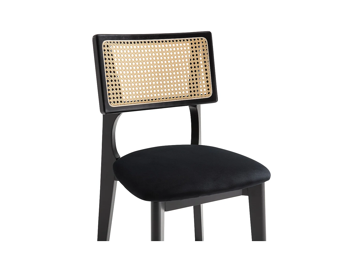 Lot de 6 chaises en velours, effet rotin et bois d'hévéa - Noir - CALENYA