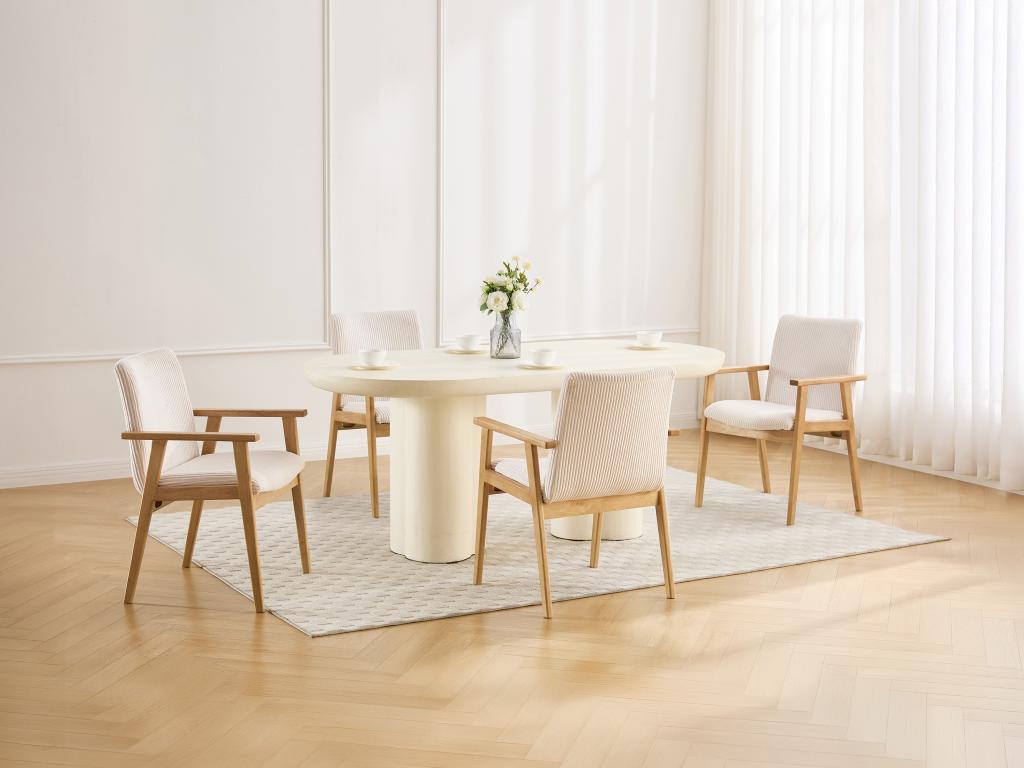 6er-Set Stühle mit Armlehnen - Cord & Kautschukholz - Creme - FILDON günstig online kaufen