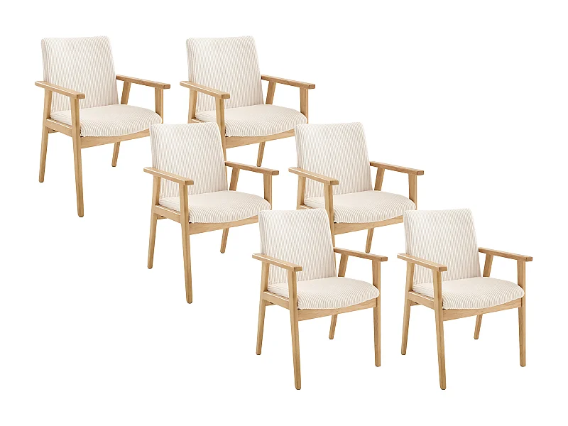 6er-Set Stühle mit Armlehnen - Cord & Kautschukholz - Creme - FILDON