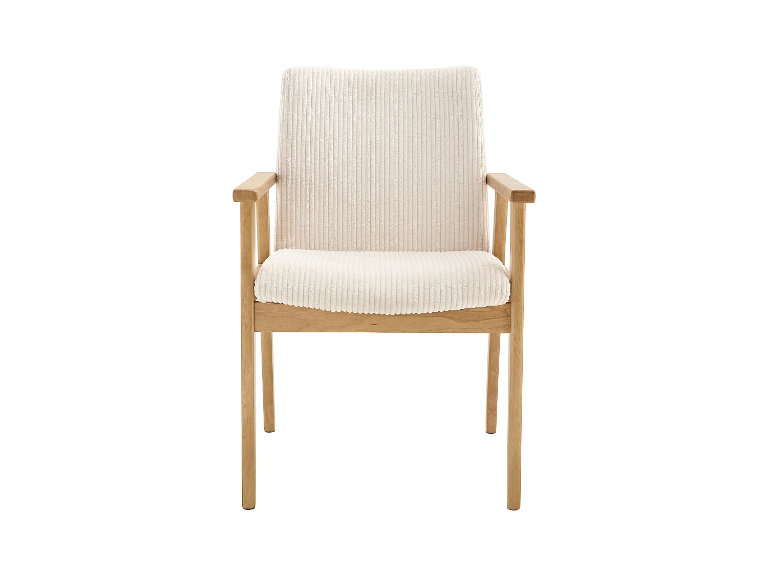 Lot de 6 chaises avec accoudoirs en velours côtelé et bois d'hévéa - Crème - FILDON