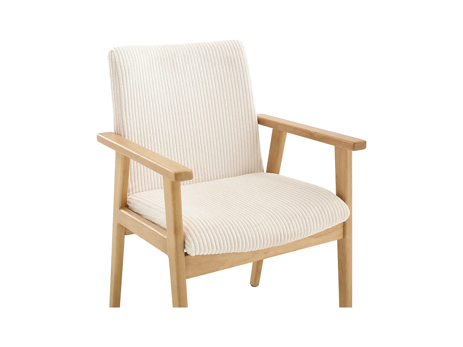 Lot de 6 chaises avec accoudoirs en velours côtelé et bois d'hévéa - Crème - FILDON