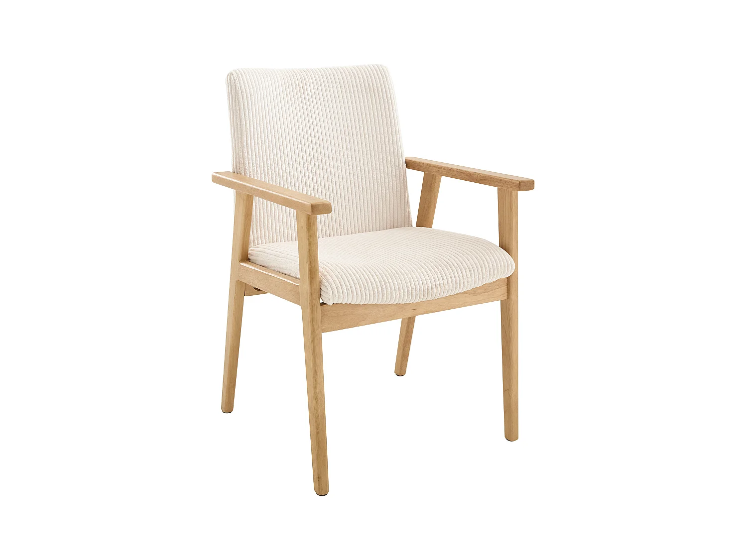 Lot de 6 chaises avec accoudoirs en velours côtelé et bois d'hévéa - Crème - FILDON
