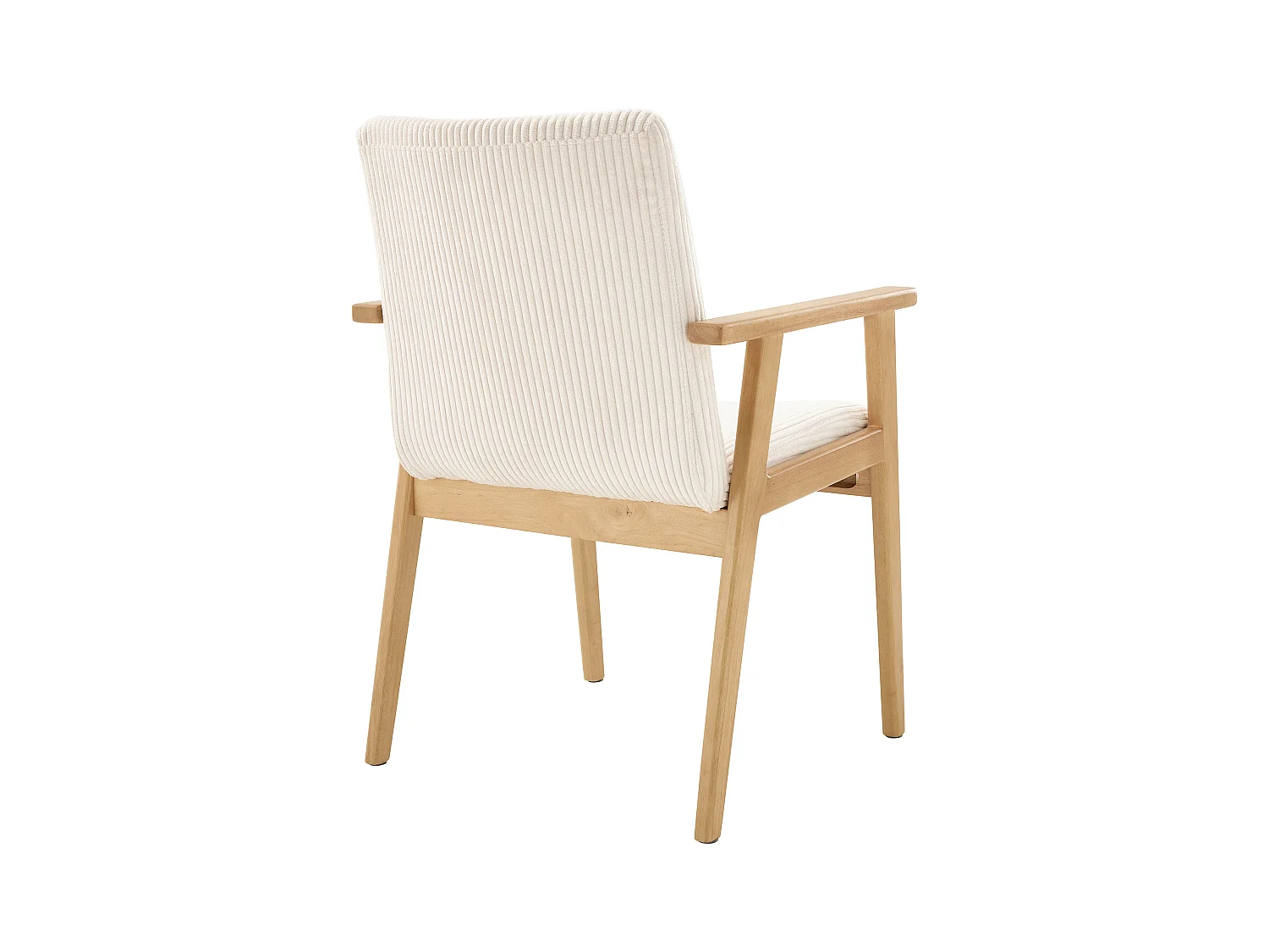 Lot de 6 chaises avec accoudoirs en velours côtelé et bois d'hévéa - Crème - FILDON