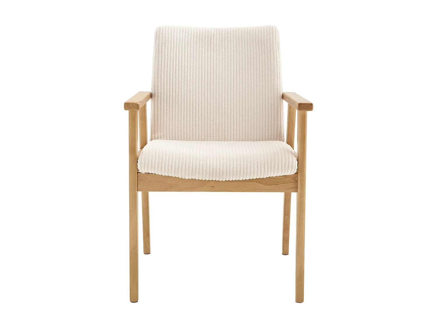 Lot de 6 chaises avec accoudoirs en velours côtelé et bois d'hévéa - Crème - FILDON