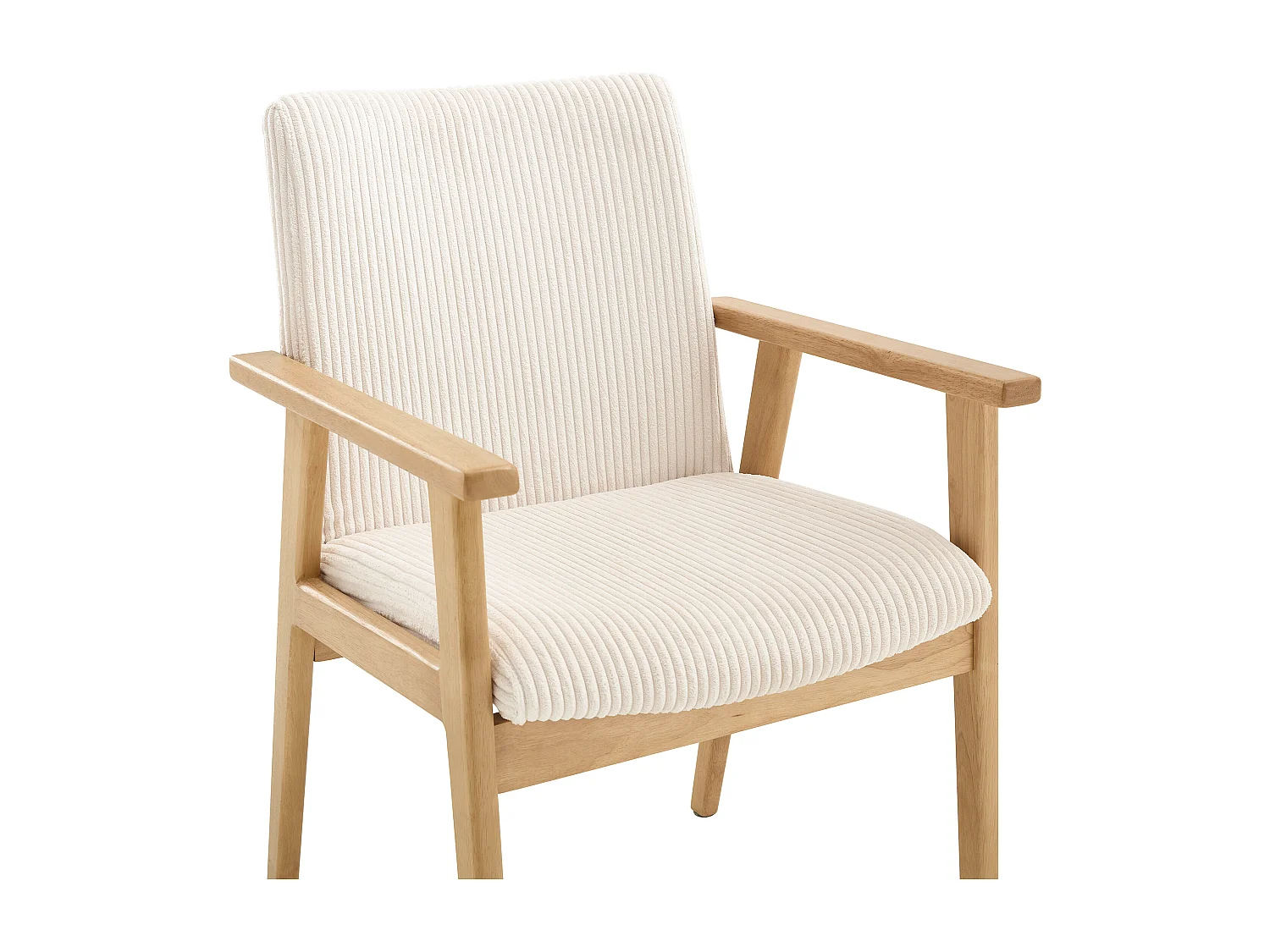 Lot de 6 chaises avec accoudoirs en velours côtelé et bois d'hévéa - Crème - FILDON