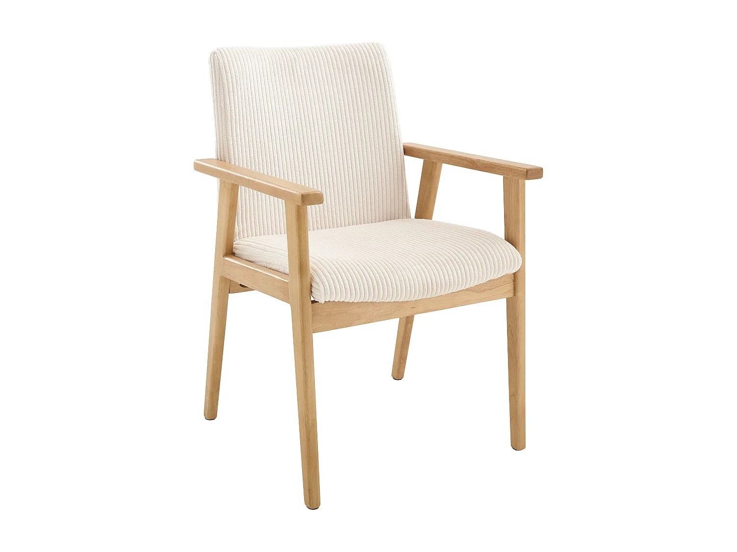 Lot de 6 chaises avec accoudoirs en velours côtelé et bois d'hévéa - Crème - FILDON