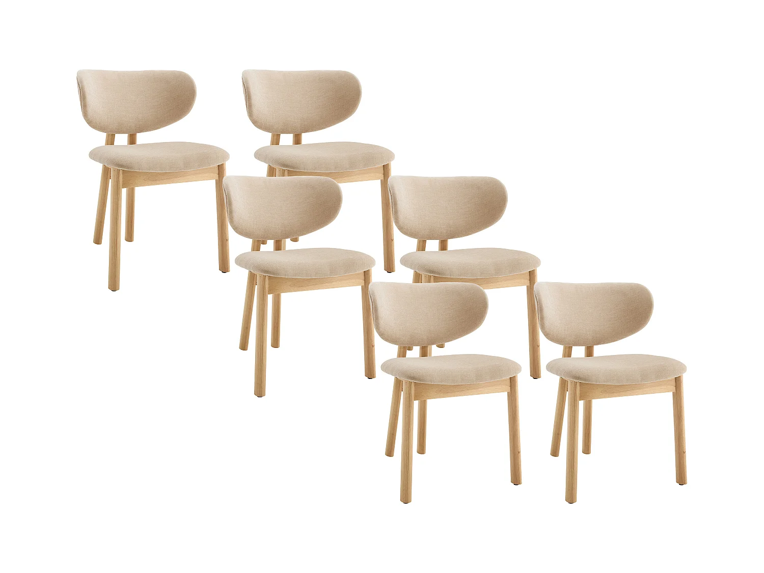 Set med 6 stolar i tyg och gummiträ - Beige - FALDRA