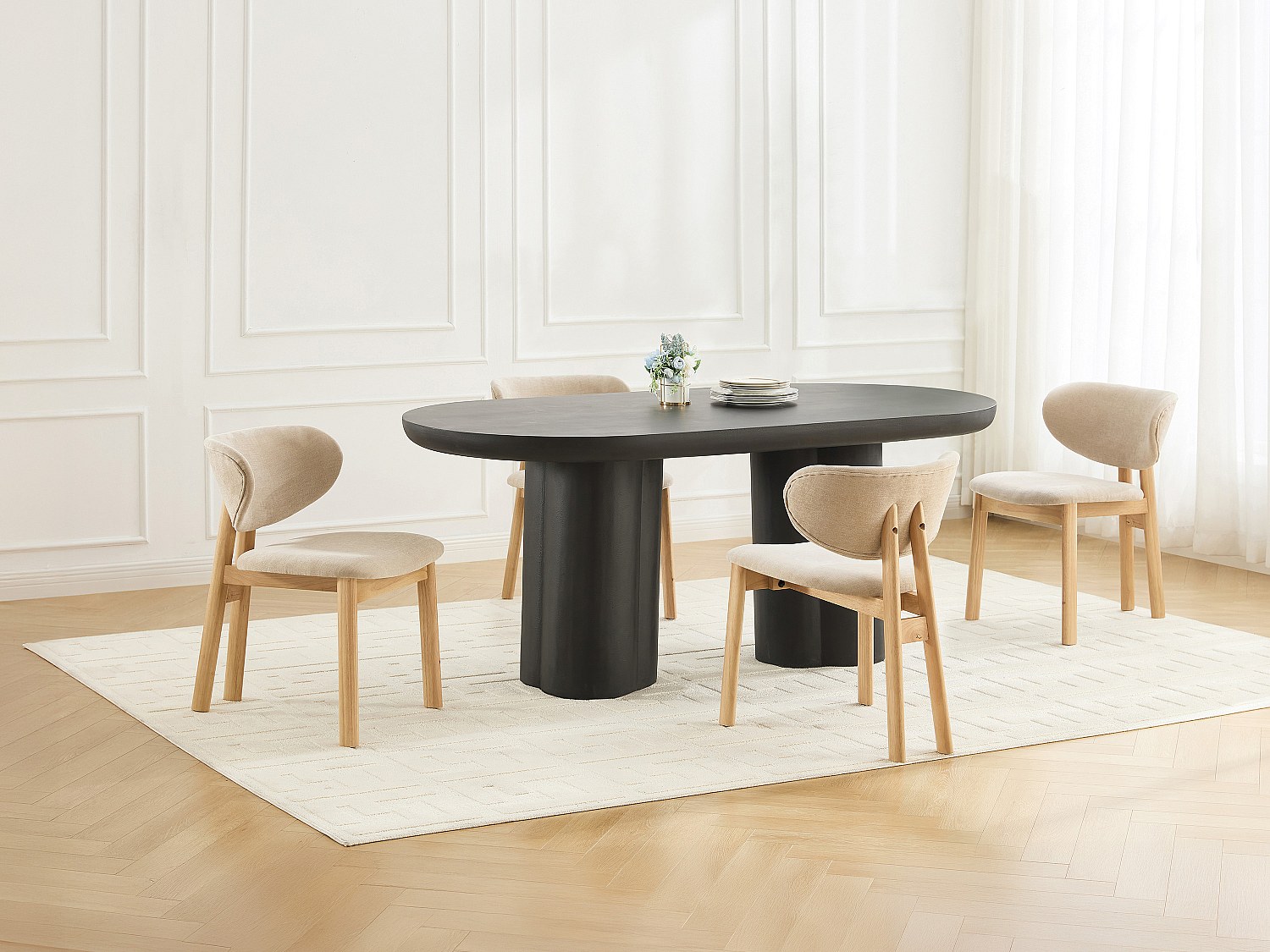 6er-Set Stühle - Stoff & Kautschukholz - Beige - FALDRA günstig online kaufen