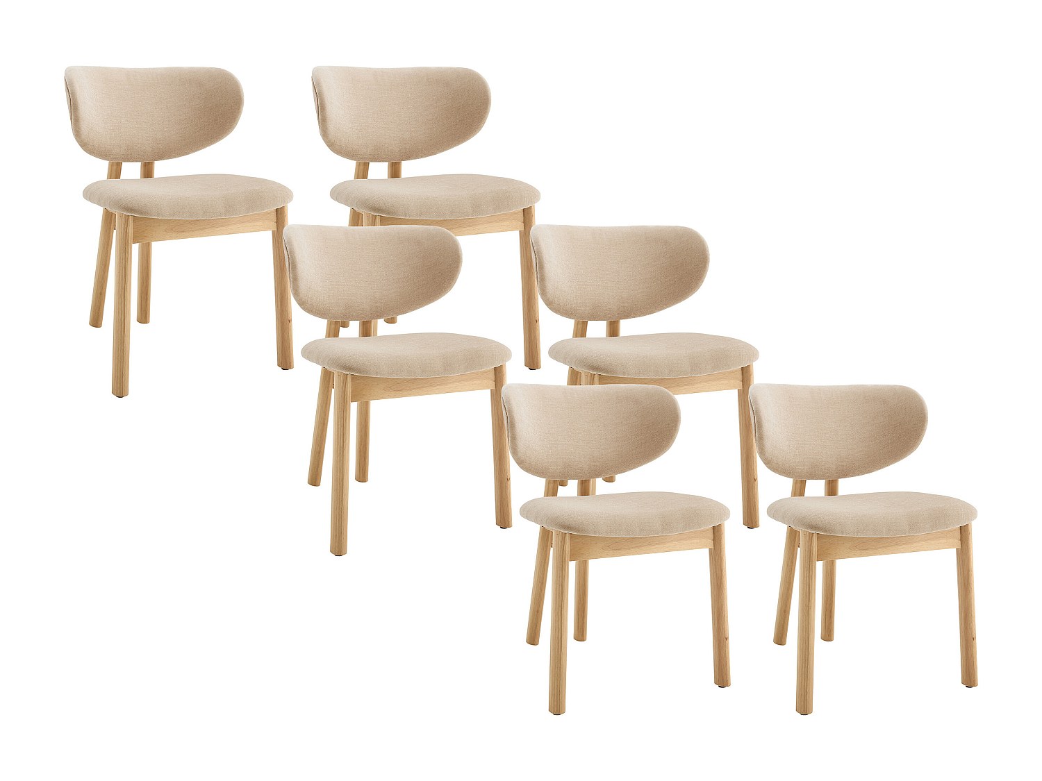 6er-Set Stühle - Stoff & Kautschukholz - Beige - FALDRA günstig online kaufen