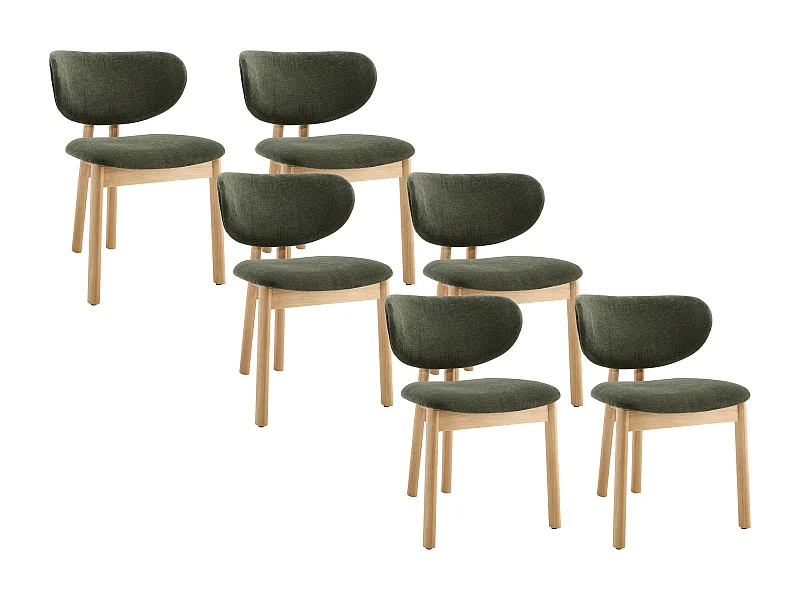 Conjunto de 6 cadeiras em tecido e madeira de seringueira - Verde - FALDRA