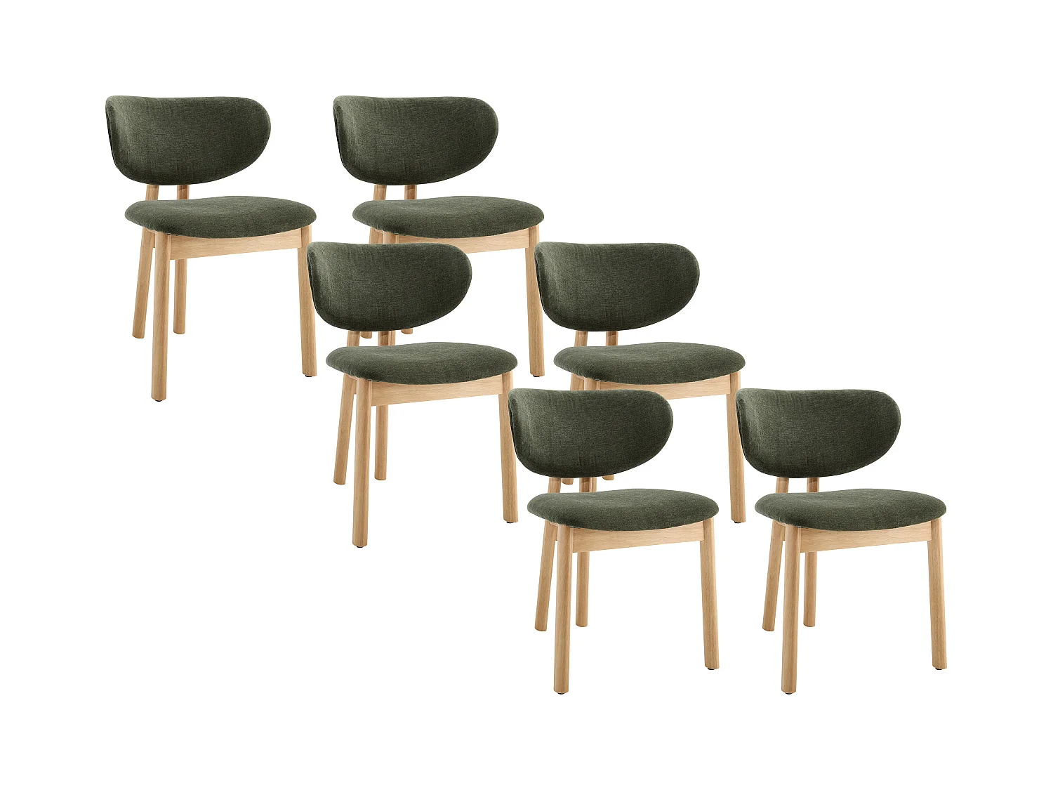 Lot de 6 chaises en tissu et bois d'hévéa - Vert - FALDRA