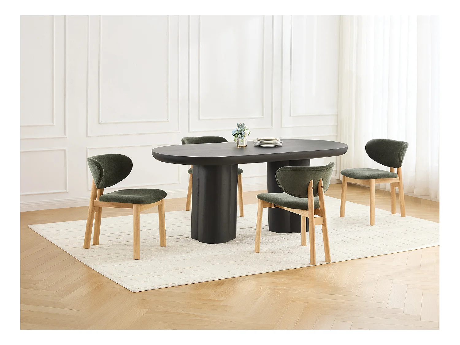 Lot de 6 chaises en tissu et bois d'hévéa - Vert - FALDRA