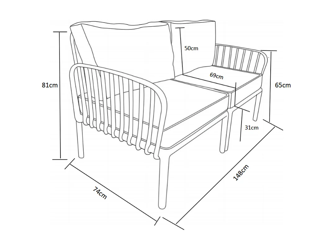 Salon de jardin en polypropylène : 1 canapé 2 places et une table basse - Anthracite - CASILMA de MYLIA