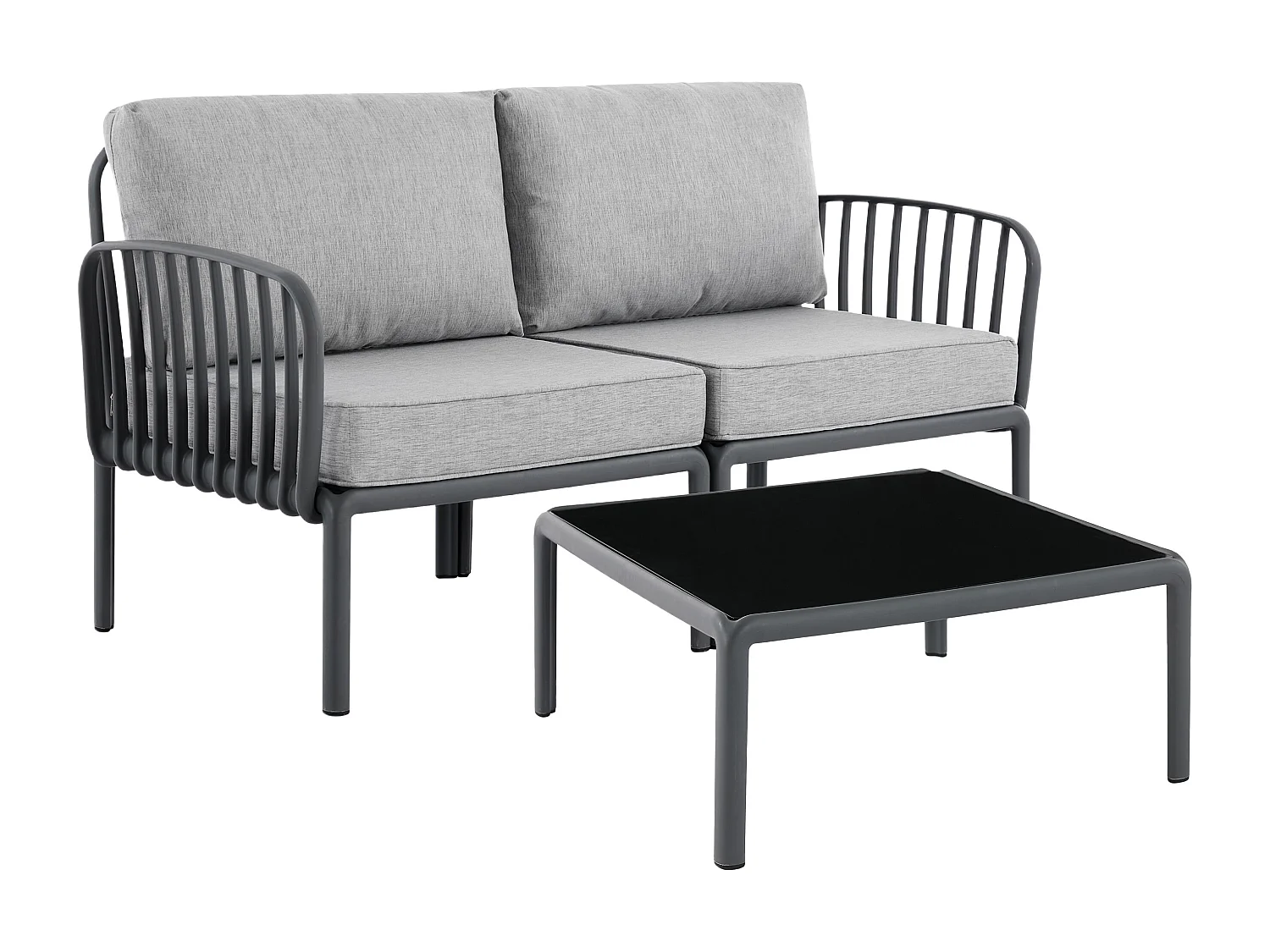 Salon de jardin en polypropylène : 1 canapé 2 places et une table basse - Anthracite - CASILMA de MYLIA