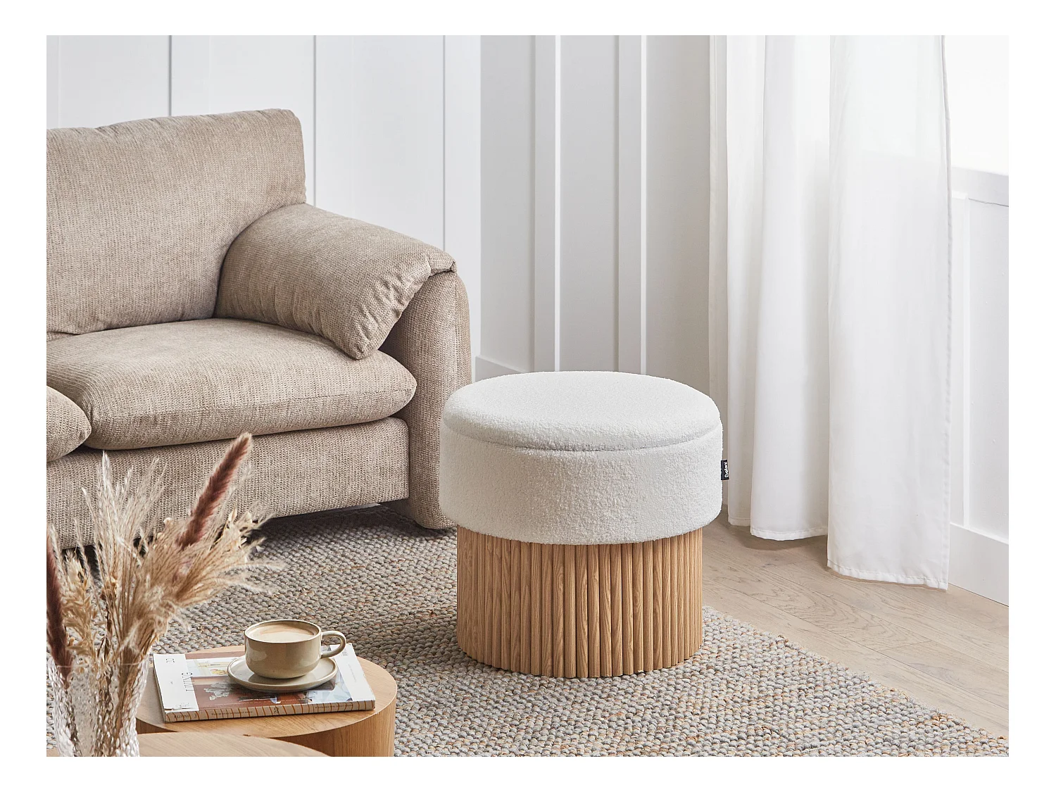 Pouf de rangement RICHEY Bouclé Blanc cassé