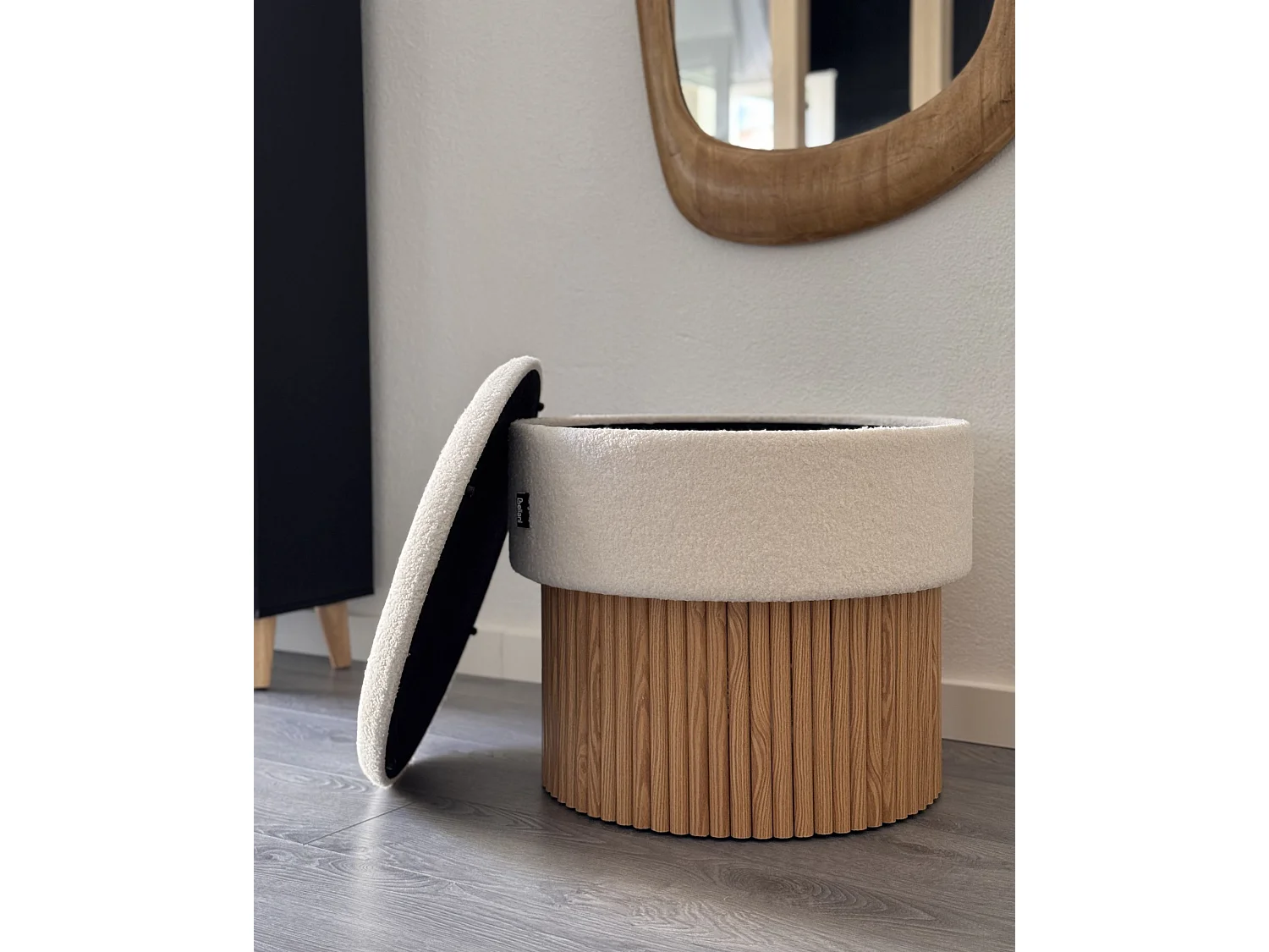 Pouf de rangement RICHEY Bouclé Blanc cassé 50 cm 50 cm 46 cm