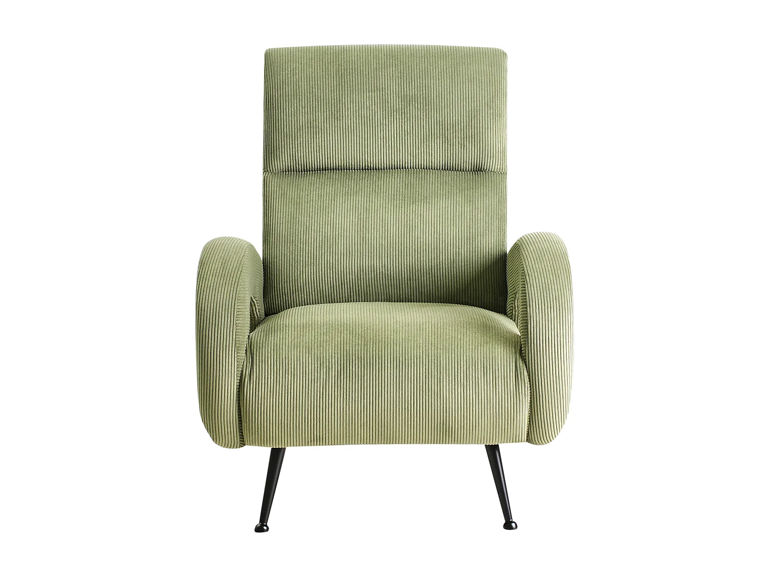 Sessel aus Cord grün mit schwarzen Beinen Retro Stil Svalov