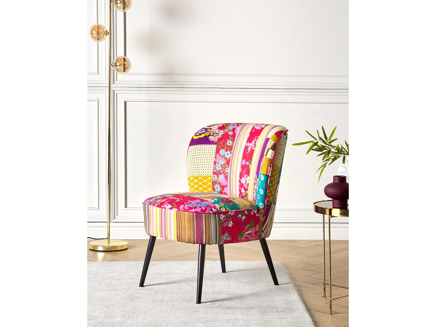 Bequemer Sessel aus Stoff bunt / schwarz Patchwork Design Voss