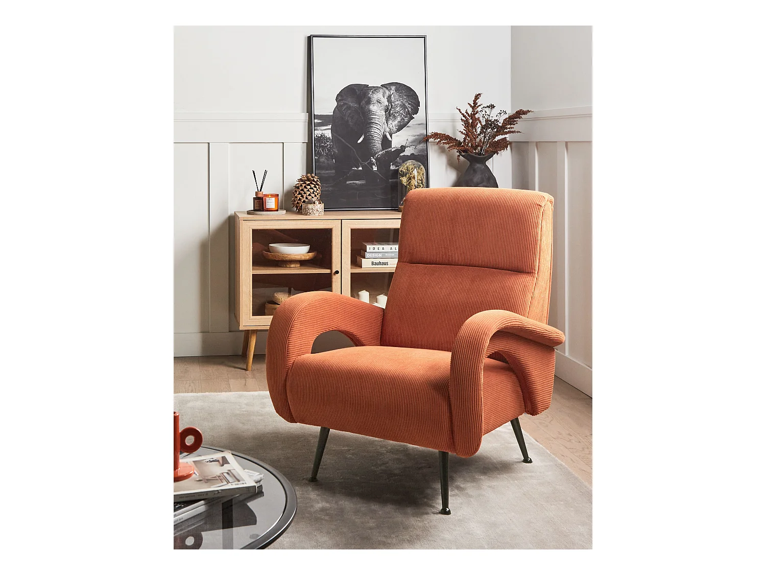 Fauteuil SVALOV Velours côtelé Orange