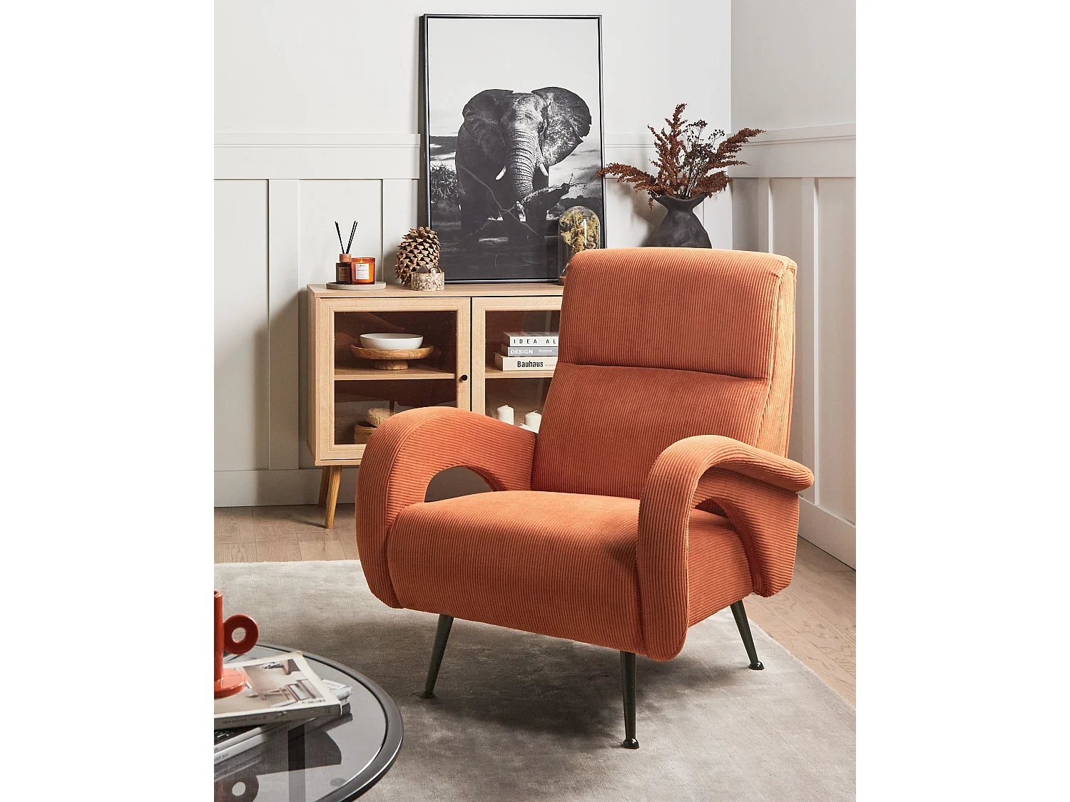 Fauteuil SVALOV Velours côtelé Orange