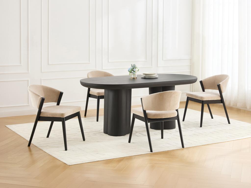 6er-Set Stühle - Stoff - schwarzes Kautschukholz - Beige - ZELVYN günstig online kaufen