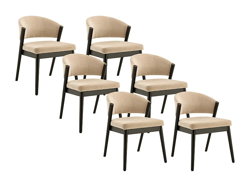 6er-Set Stühle - Stoff - schwarzes Kautschukholz - Beige - ZELVYN