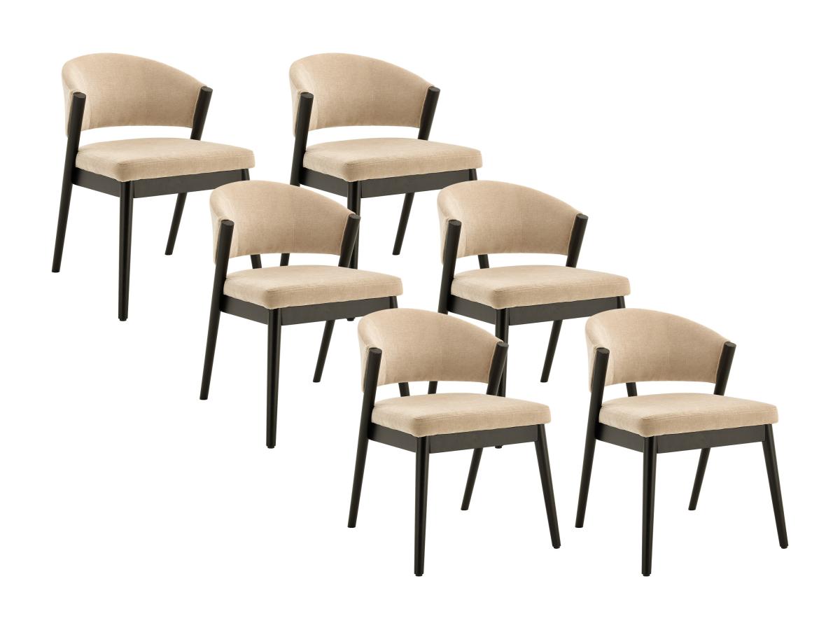 6er-Set Stühle - Stoff - schwarzes Kautschukholz - Beige - ZELVYN günstig online kaufen