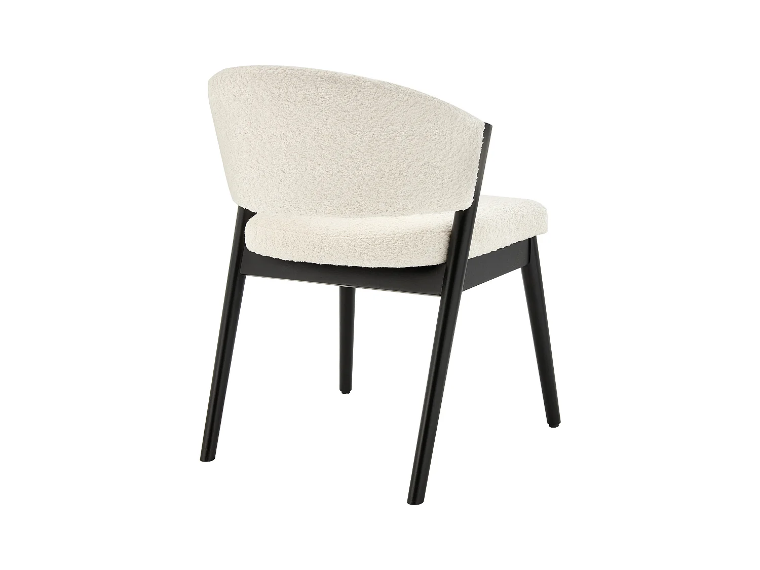 Lot de 6 chaises en tissu bouclette et bois d'hévéa noir - Blanc - ZELVYN