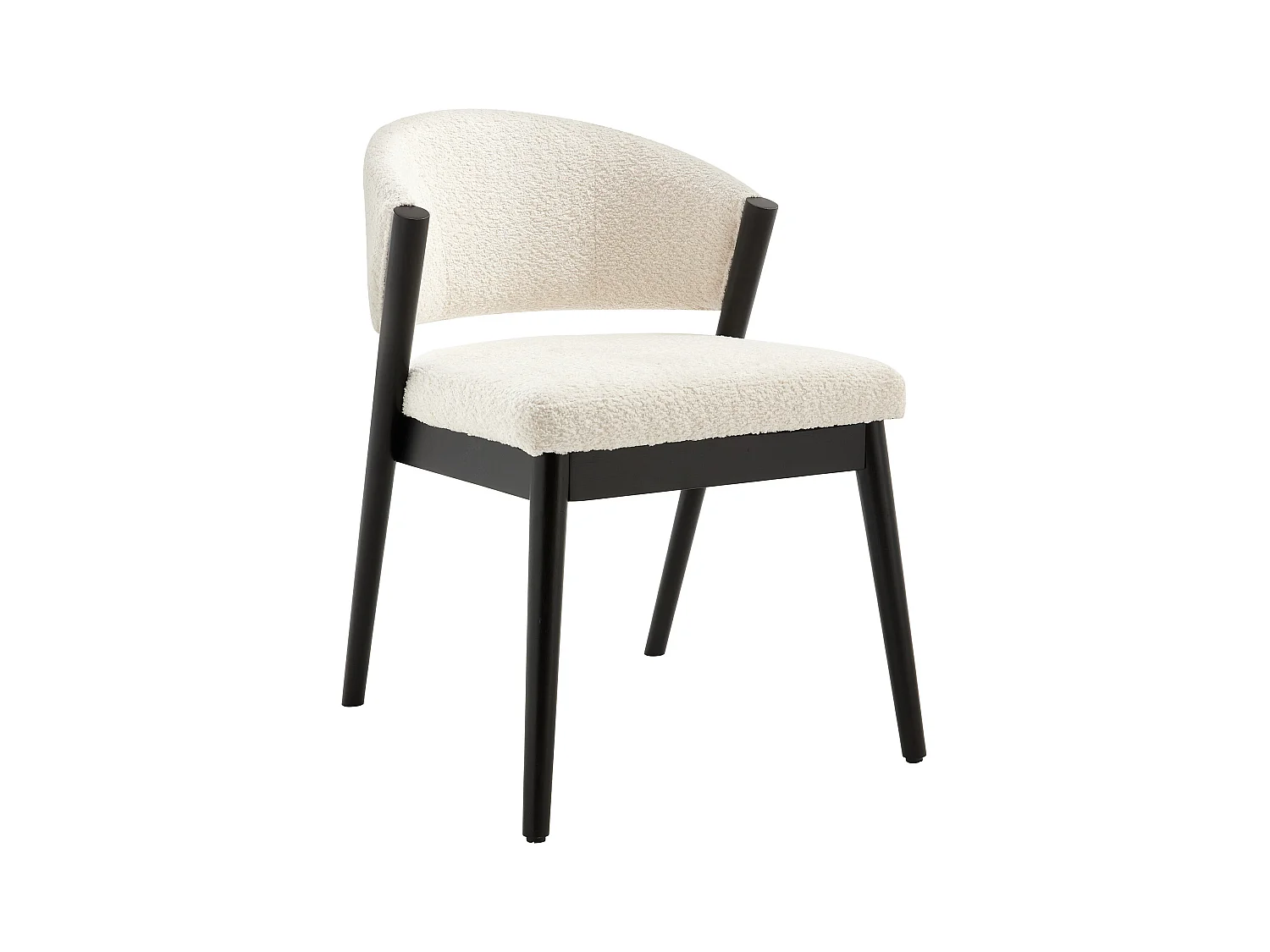 Lot de 6 chaises en tissu bouclette et bois d'hévéa noir - Blanc - ZELVYN