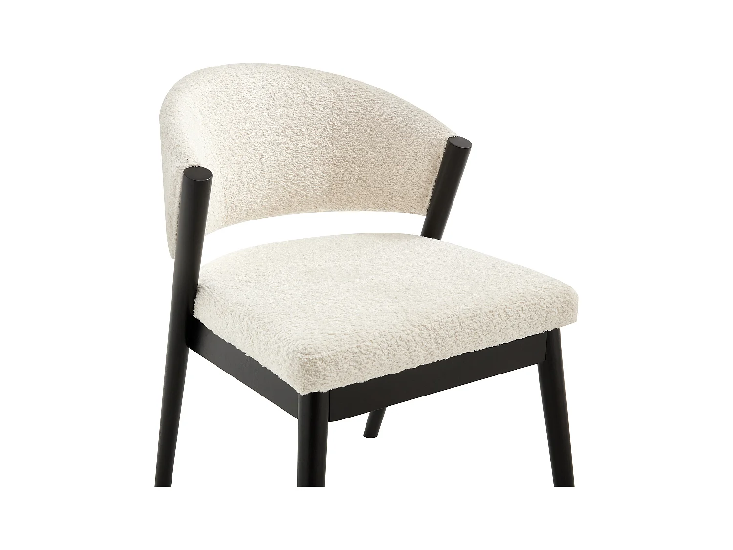 Lot de 6 chaises en tissu bouclette et bois d'hévéa noir - Blanc - ZELVYN