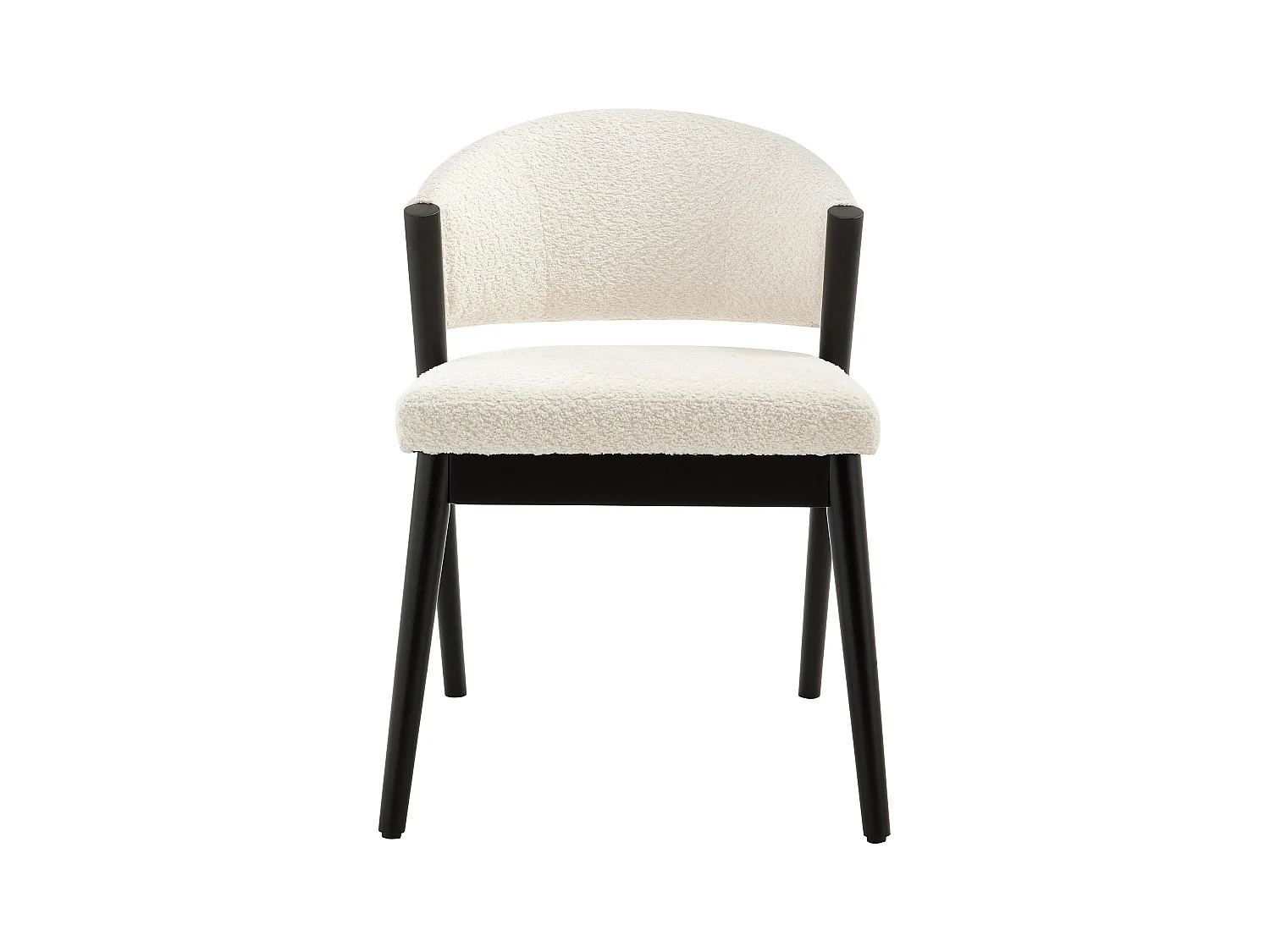Lot de 6 chaises en tissu bouclette et bois d'hévéa noir - Blanc - ZELVYN