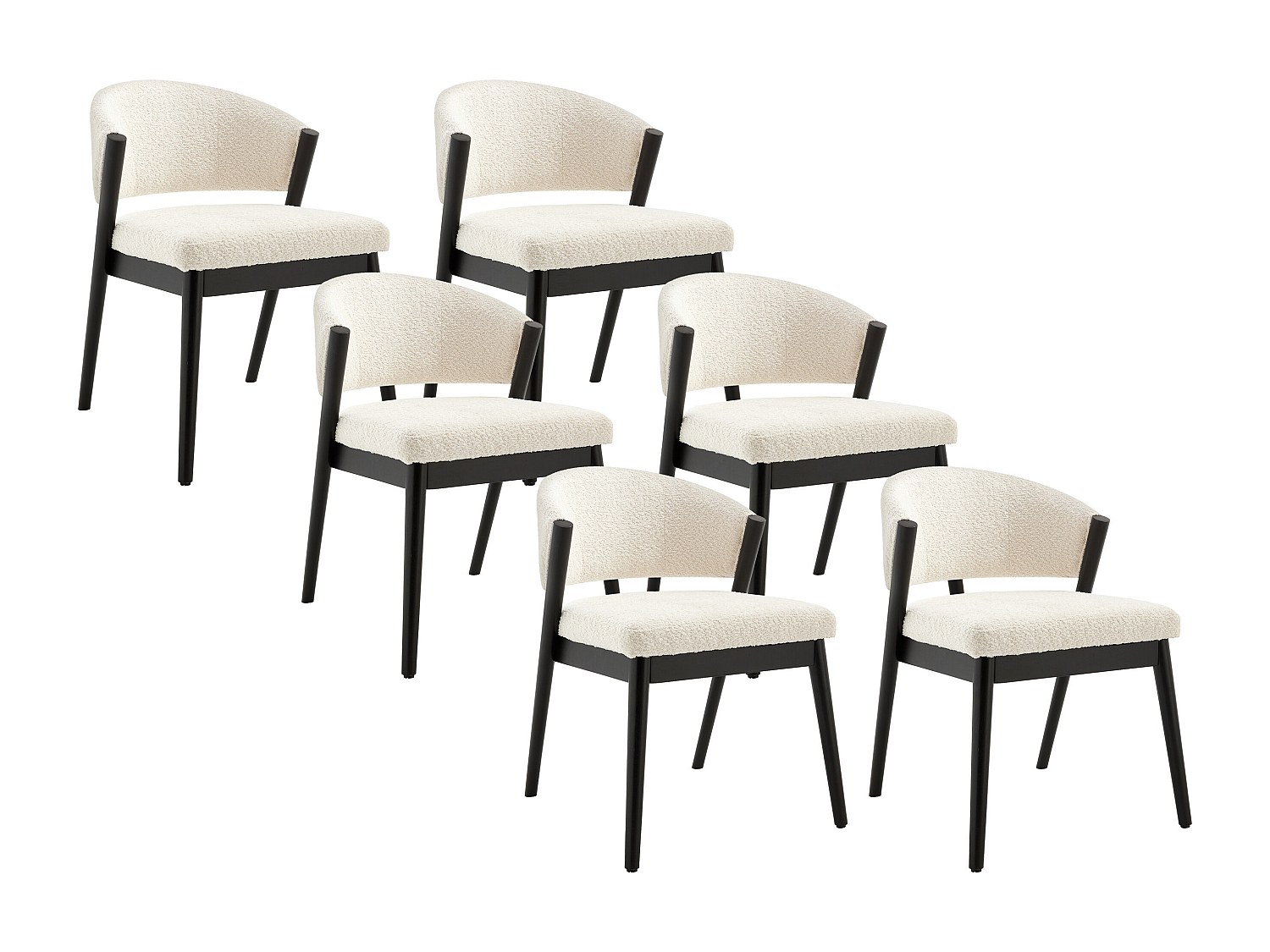 6er-Set Stühle - Bouclé-Stoff & schwarzes Kautschukholz - Weiß - ZELVYN günstig online kaufen