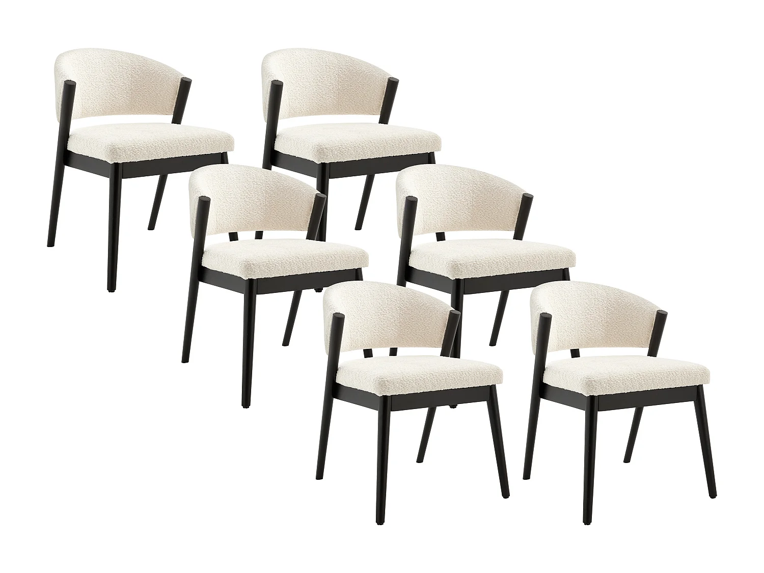 Zestaw 6 krzeseł z tkaniny buklé i czarnego drzewa kauczukowego - Białe - ZELVYN