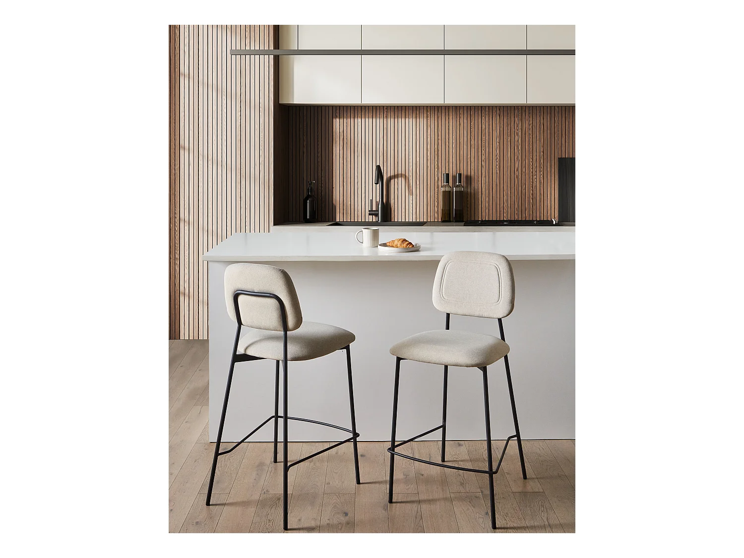 Conjunto de 2 sillas de bar DUETTE Terciopelo Beige claro