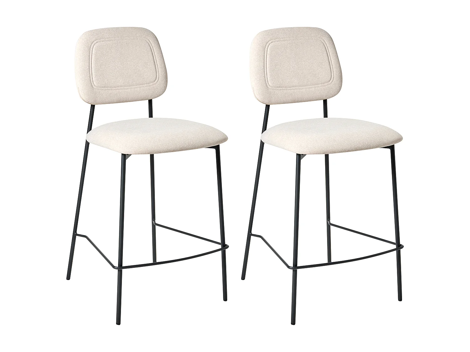 Barstuhl 2er Set Samtstoff hellbeige mit hoher Lehne Fußstütze modern Duette