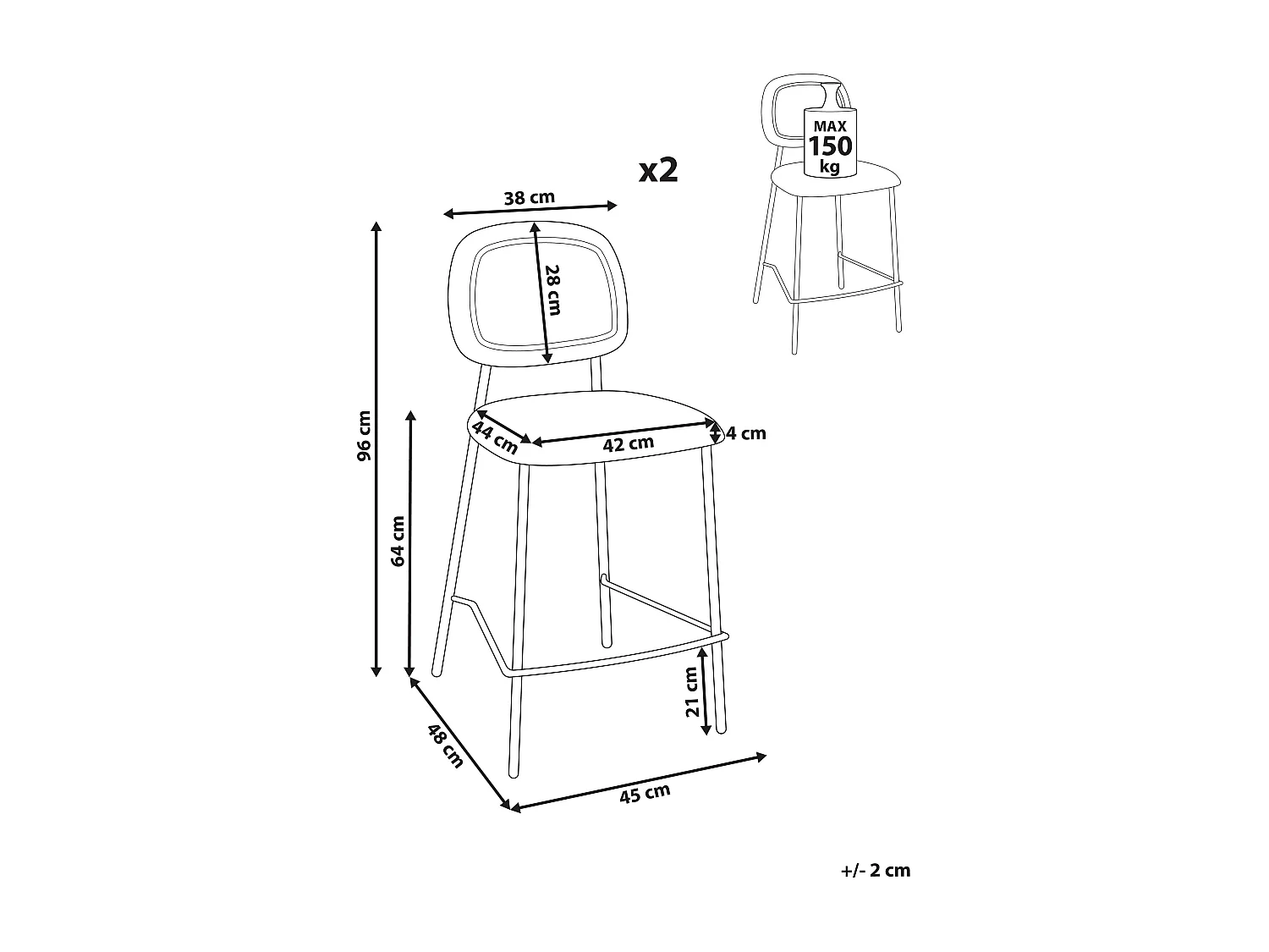 Barstuhl 2er Set Samtstoff hellbeige mit hoher Lehne Fußstütze modern Duette
