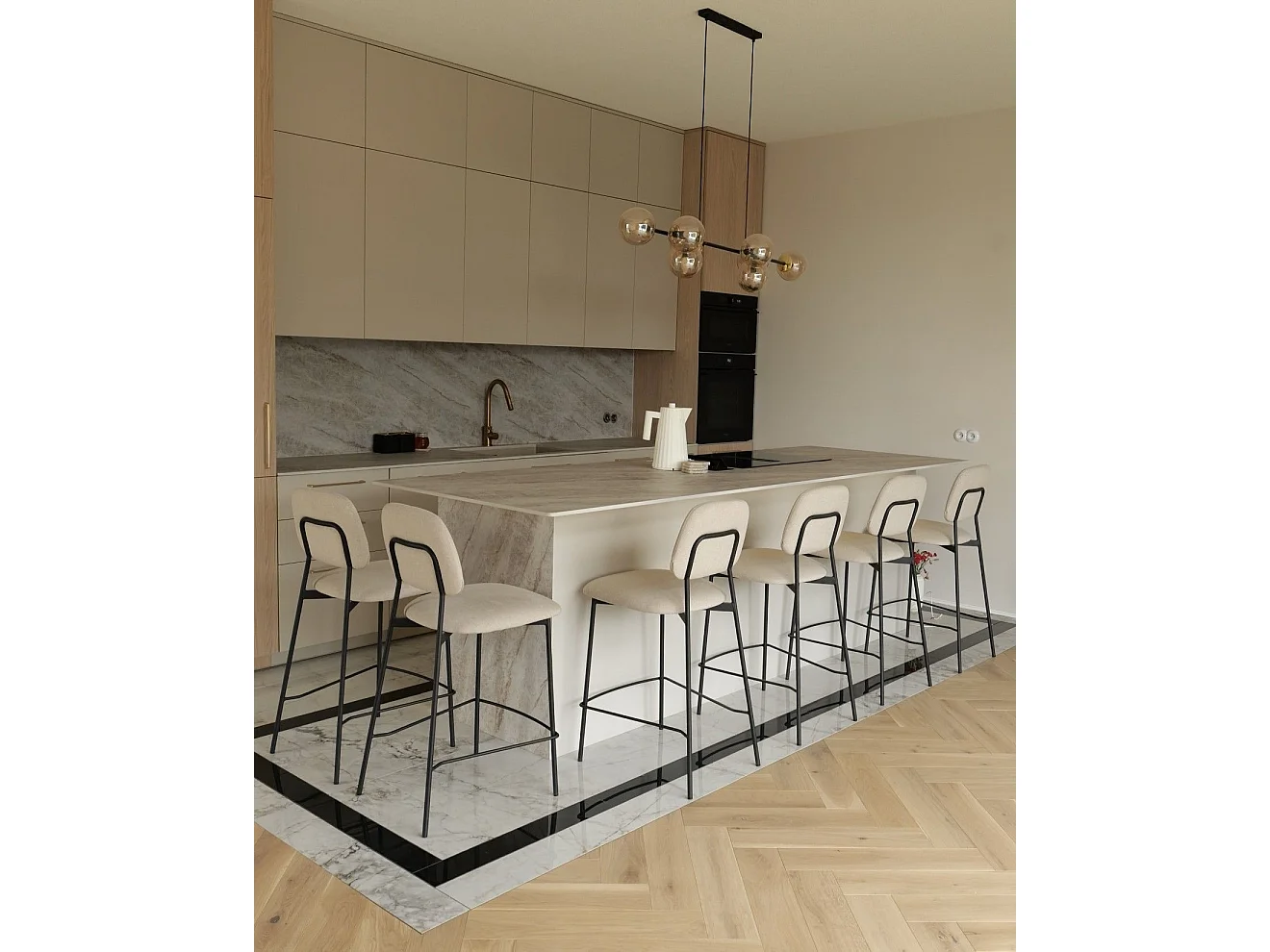 Lot de 2 chaises de bar DUETTE Velours Beige clair