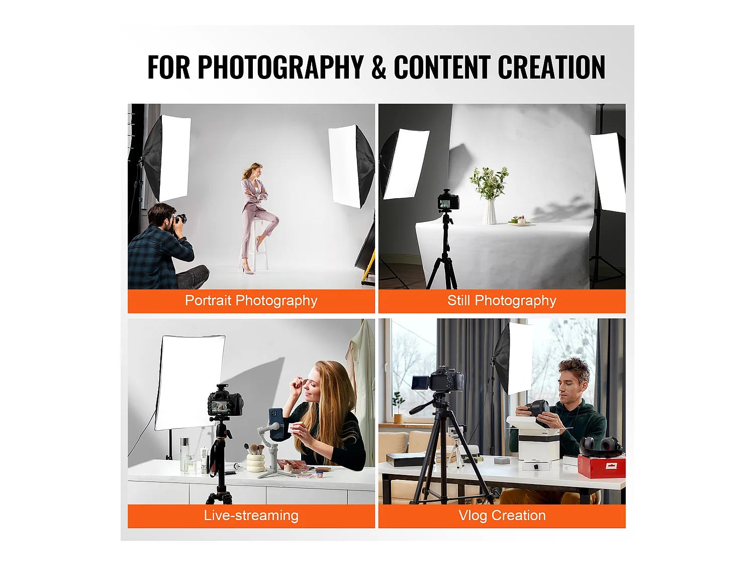 Kit d'Éclairage Softbox SucceBuy, 51 x 71 CM, Ampoules LED 30 W 5 500 K, Support Réglable