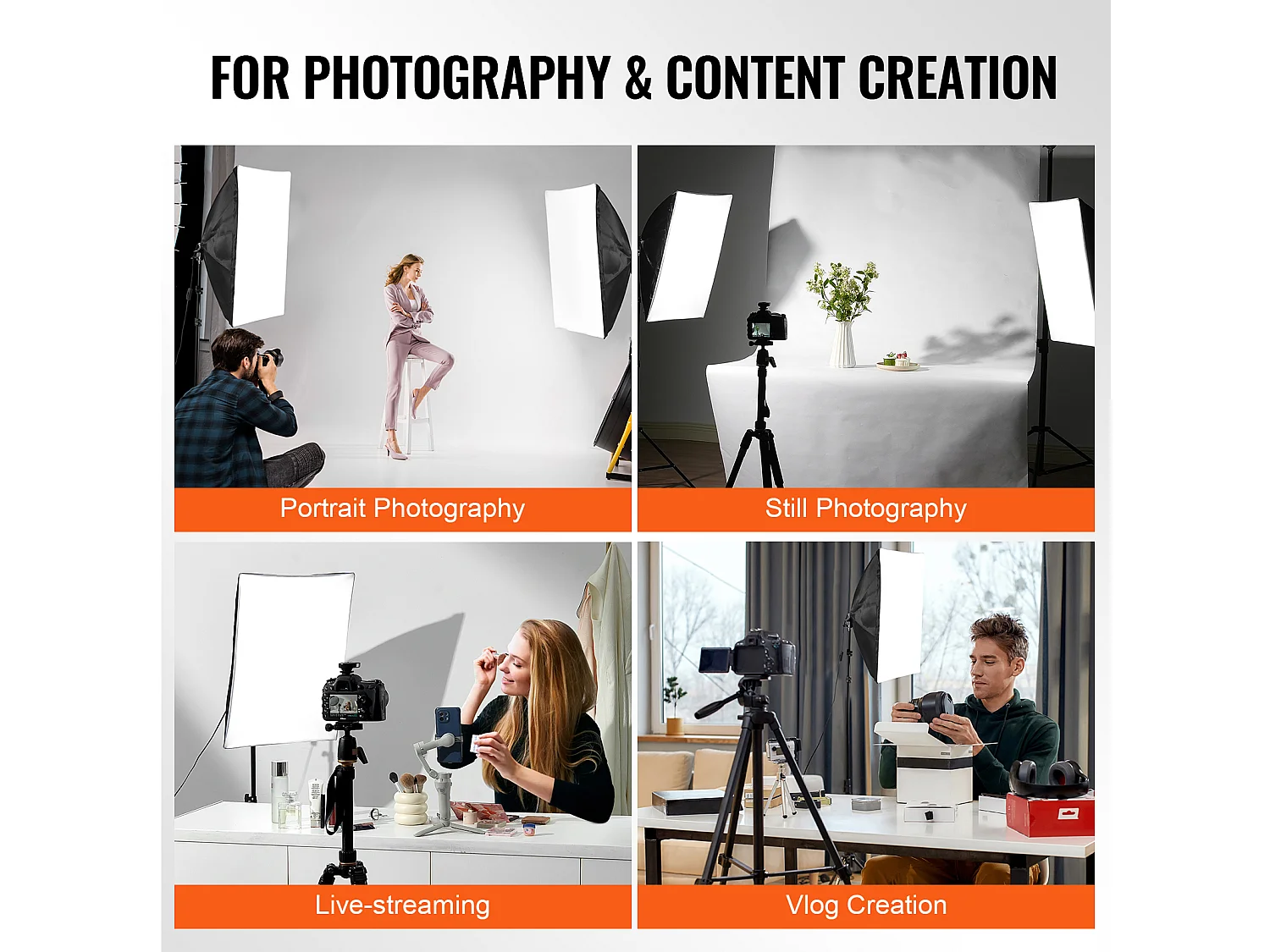 Kit d'Éclairage Softbox SucceBuy, 51 x 71 CM, Ampoules LED 30 W 5 500 K, Support Réglable