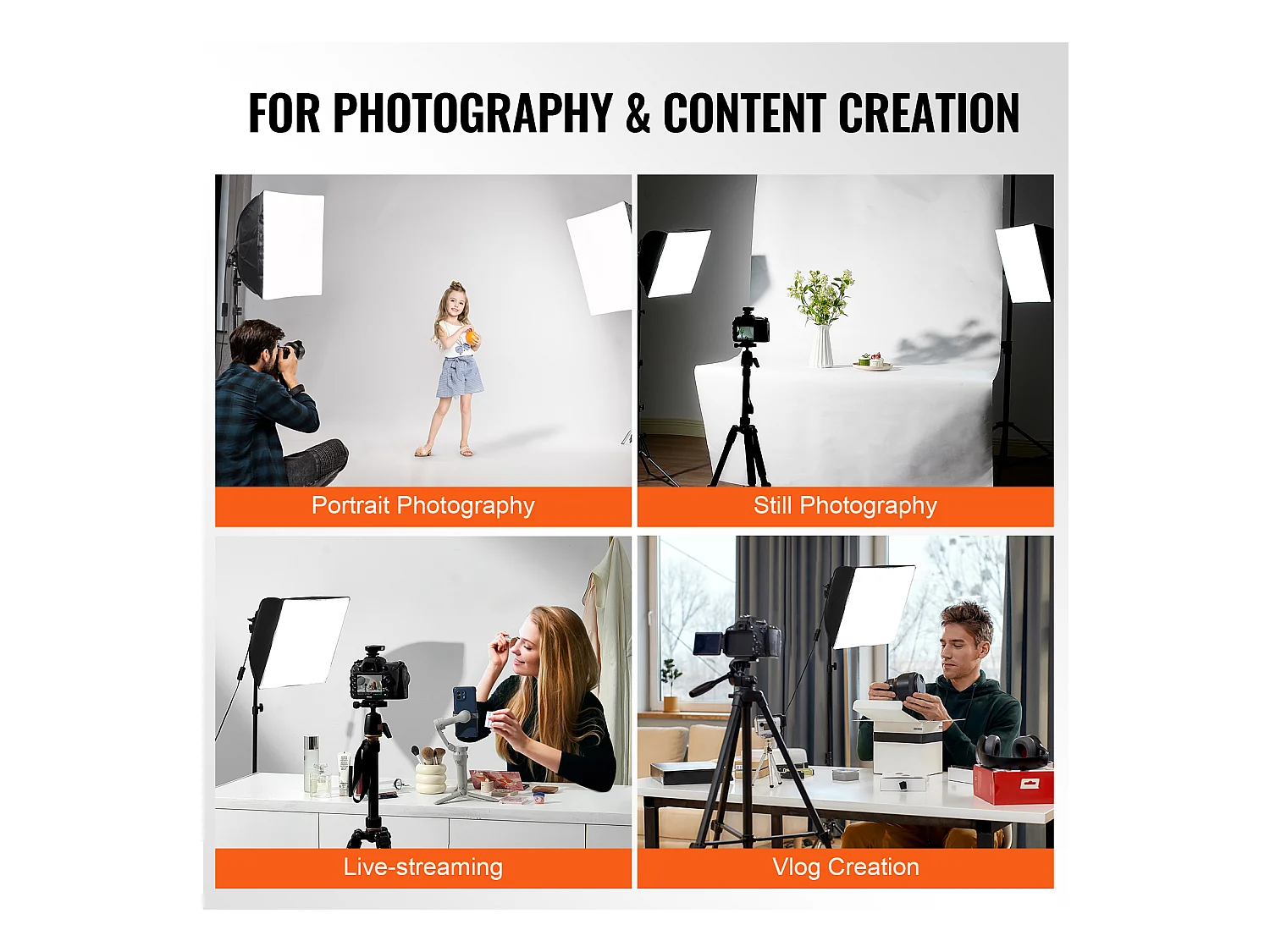 Kit d'Éclairage Softbox SucceBuy, 41 x 41 CM, 3000-6500K Réglable pour la Prise de Vue