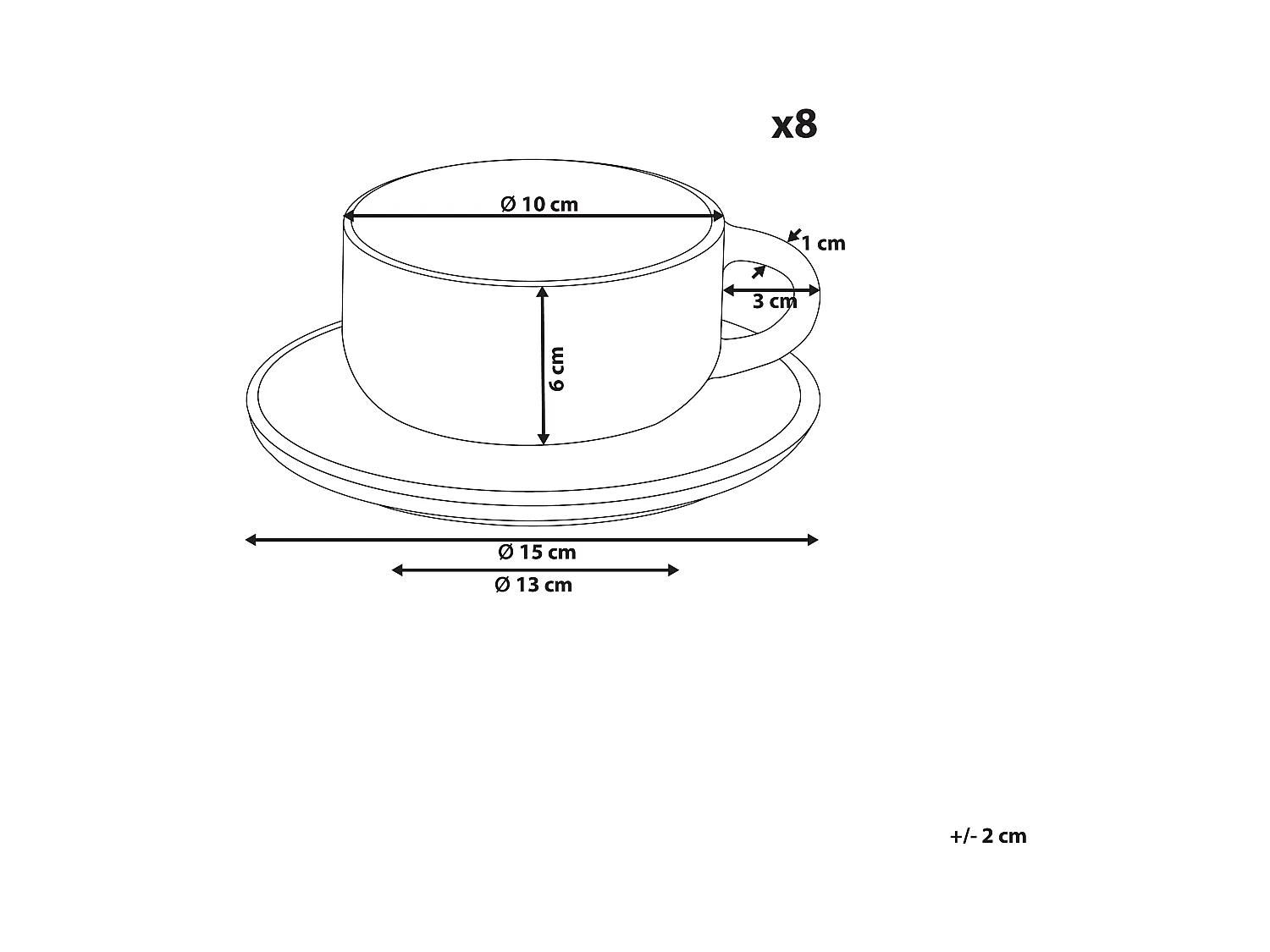 Tassen mit Unterteller Set für 8 Personen Steinzeug weiß Geschirr Set Sesame