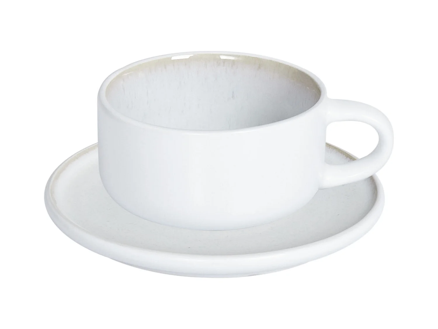 Tassen mit Unterteller Set für 8 Personen Steinzeug weiß Geschirr Set Sesame