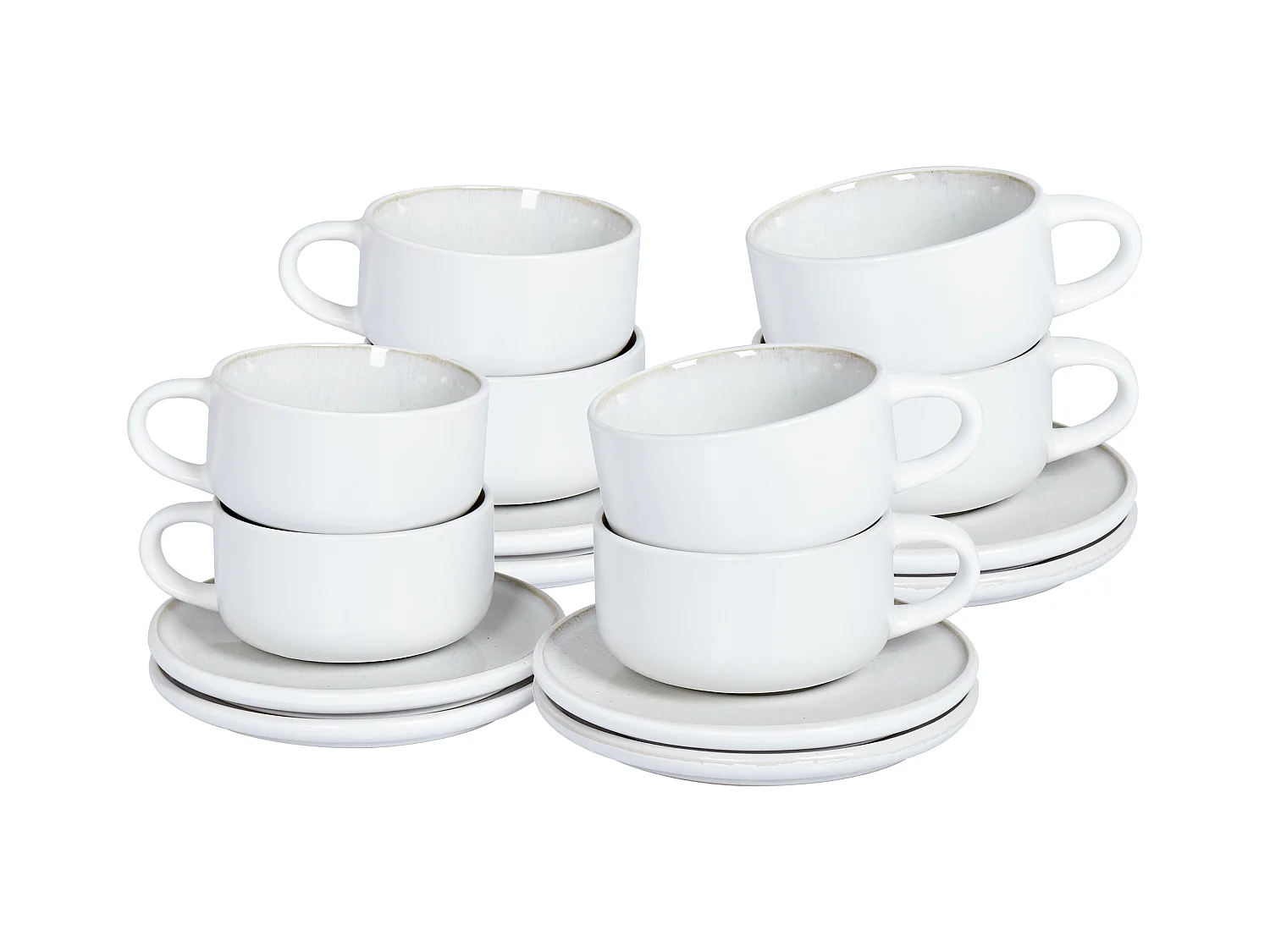Lot de 8 tasses avec soucoupes SESAME Grès Blanc cassé