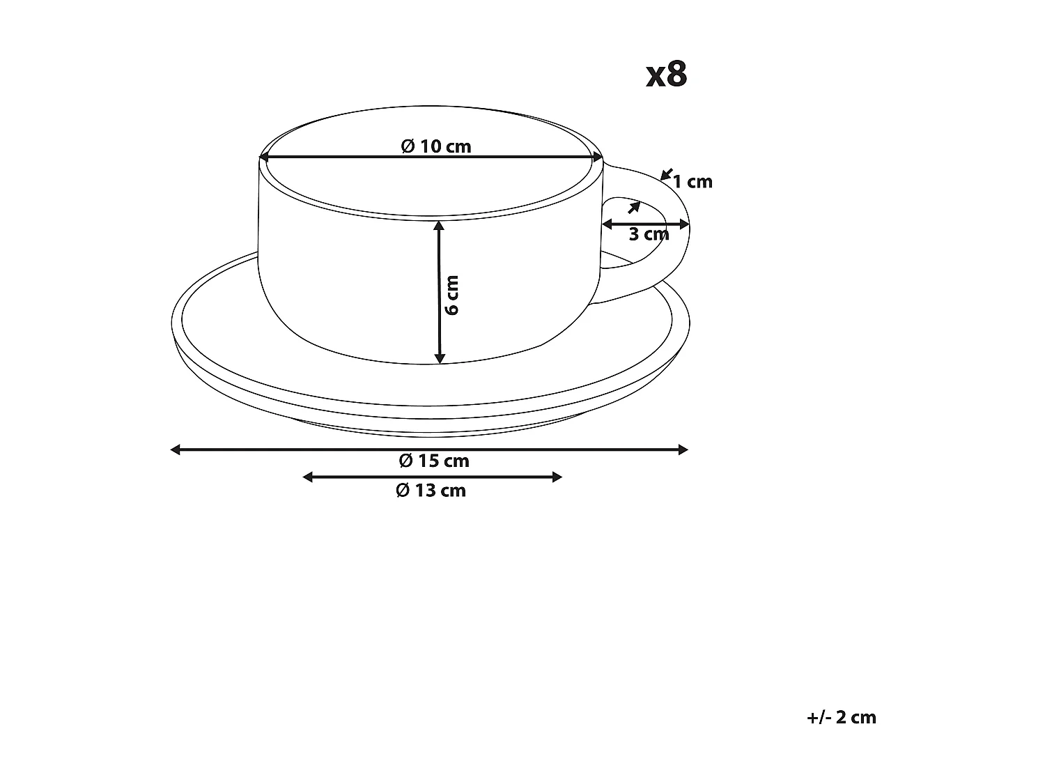 Set van 8 kopjes met schotels SESAME Steengoed Gebroken wit