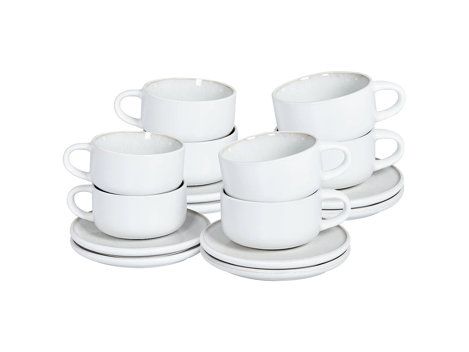 Set of 8 Cups with Saucers SESAME Stoneware Off-White