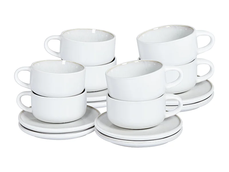Set di 8 tazze con piattini SESAME Gres porcellanato Bianco sporco